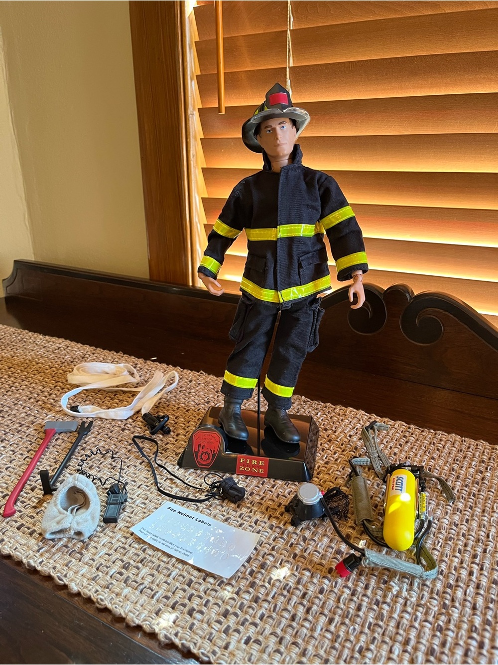 FDNY Firefighter Action Figure with Black and Yellow Gear 2001 Collection. 12”